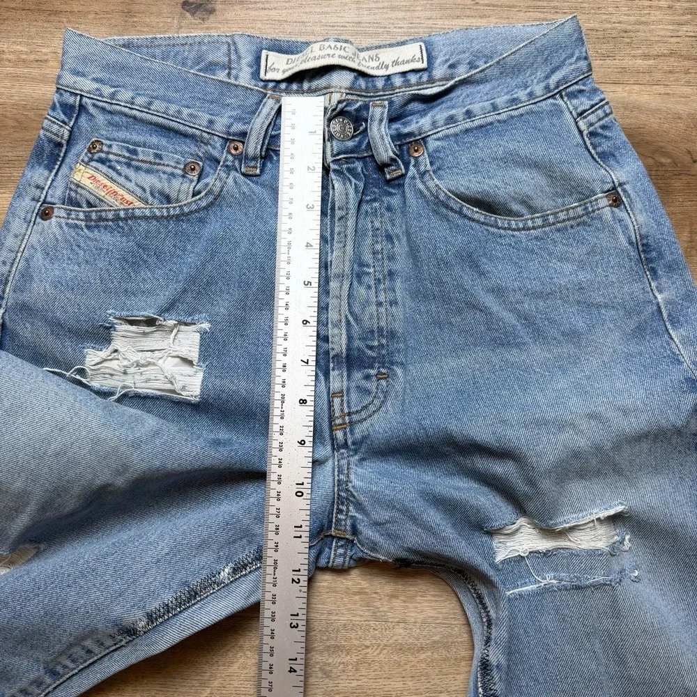 Diesel Jeans Men 28x30 Blue Straight Leg Made Italy Distressed Wash Y2K (Tag 30)